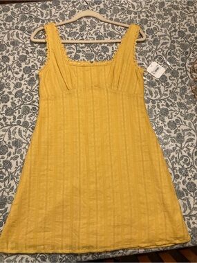 Altar'd State Mustard Yellow Lace-Trim Mini Dress